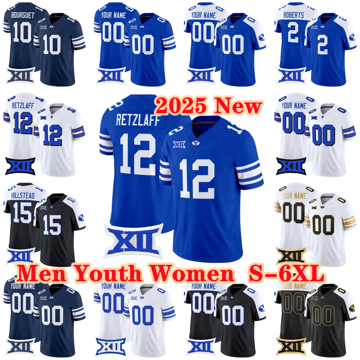 2025 Custom College Jerseys S-6XL BYU Cougars Bachmeier Martin Hillstead Bourguet Steve Young Roberts Lutui Satuala Moa Hagen Damuni Finau Hagen Jake Retzlaff