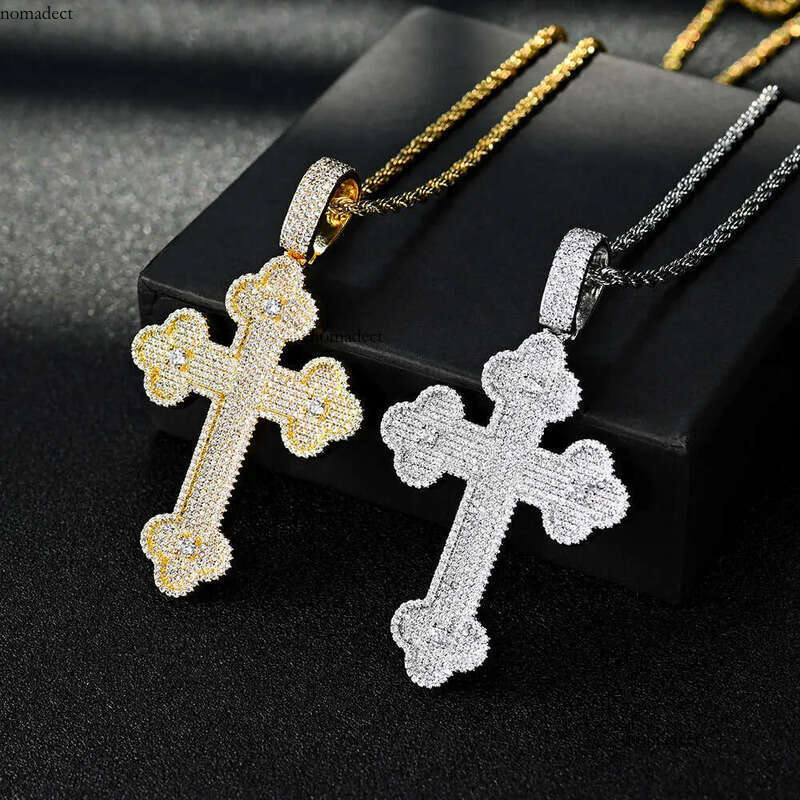 iced out S Sier Gold Plated VVS Moissanite Hip Hop Cross Pendant For Necklace f3