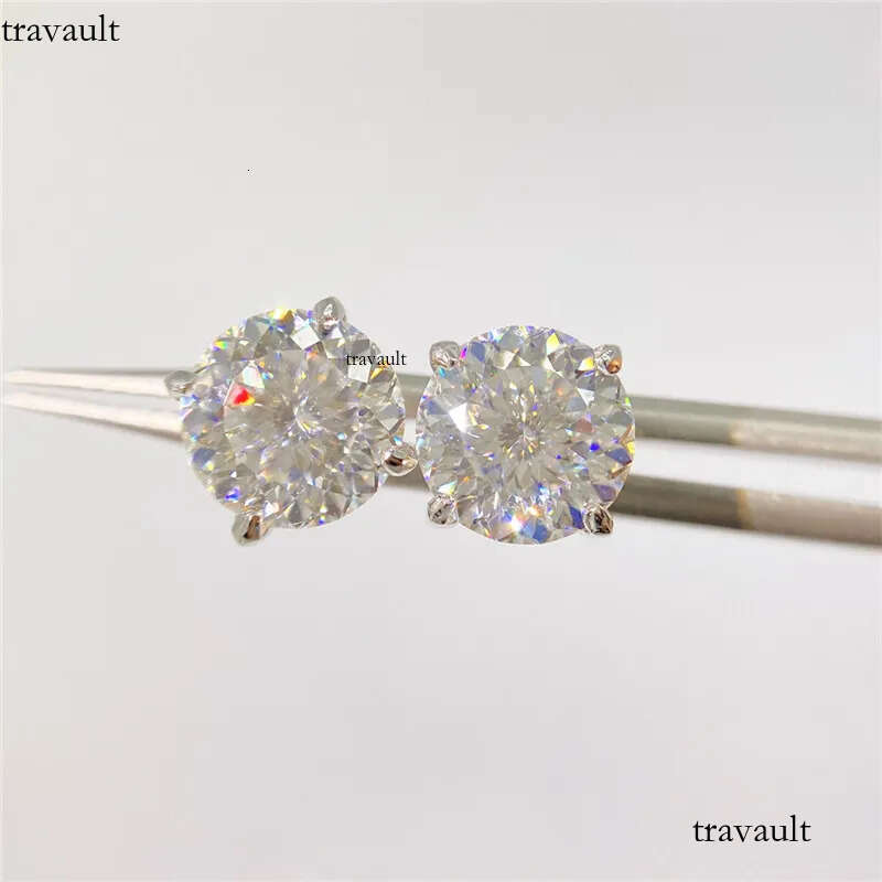 America And European Fashion Sterling Sier Gold Plated Bling Moissanite Dia Round Studs Earrings Nice Jewelry Gift