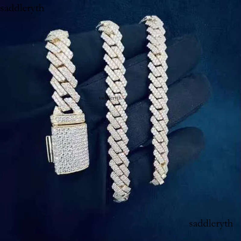 Elegant 13mm Raised Prong Set Chain Moissanite Studded Cuban Link Chains for Sale at Best Prices