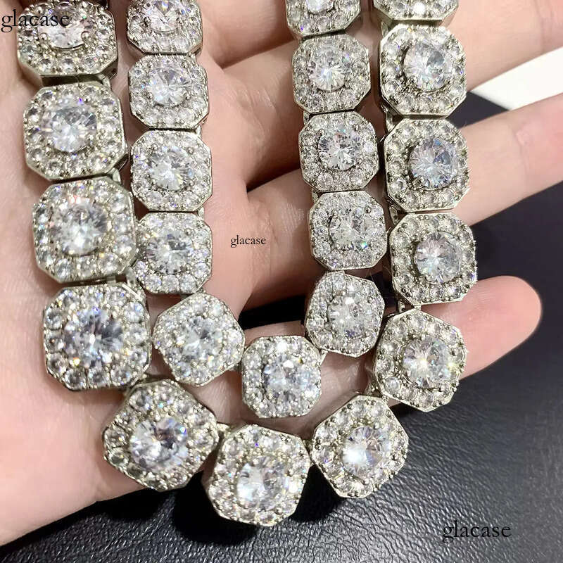 Hip Hop Jewelry 10mm 12mm Men Cluster Square Tennis Link Necklace Sterling Sier Iced Out Moissanite Dia Chain 06