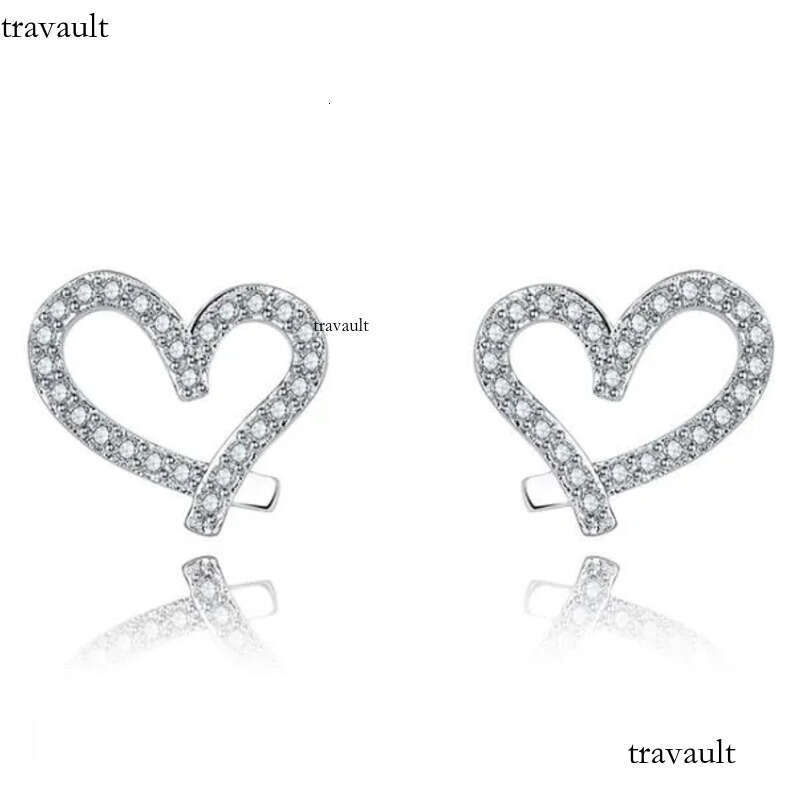 Designer Love Heart Stud Earrings with Crystal Gold Plated Shining Dia Sweet Earring Earings Ear Rings Jewelry for Women White Zircon