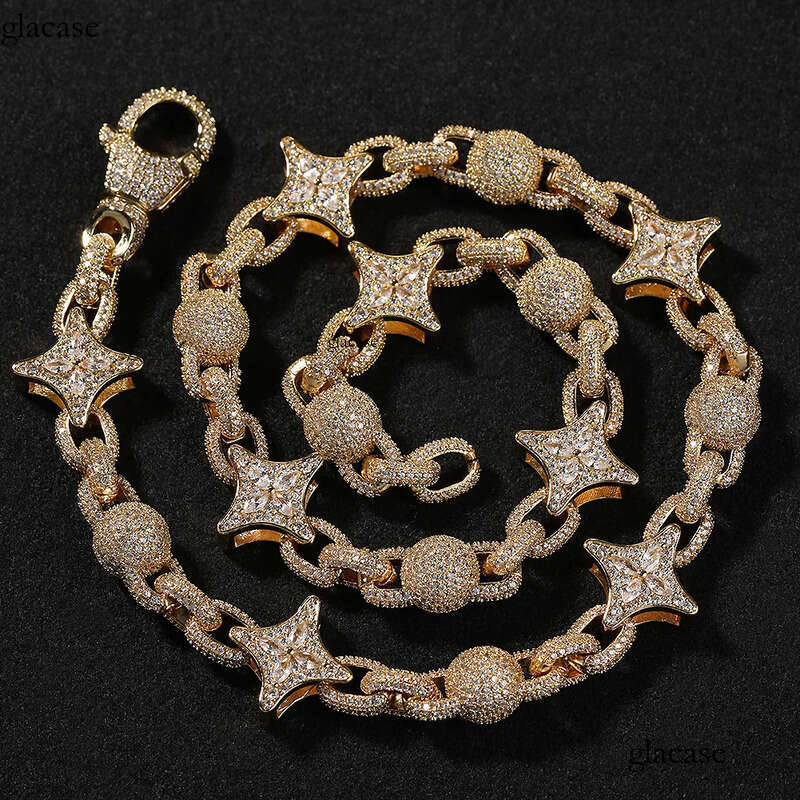 High Quality Hip Hop Star Flower Beads Infinite Necklace 5A Zircons Cuban Chain Jewelry 6d