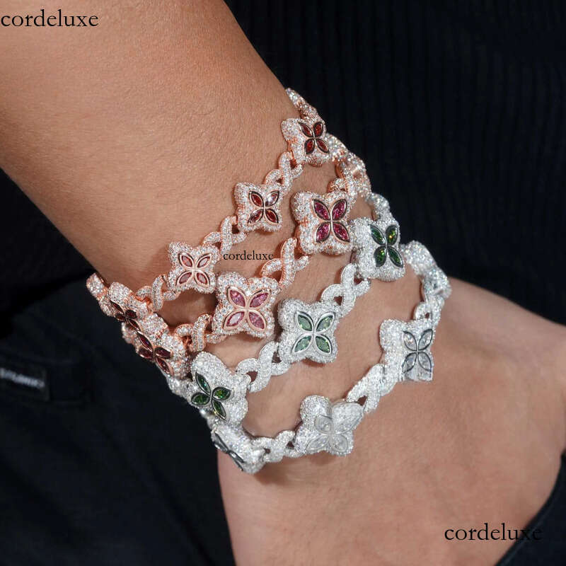 Shining 2024 new arrivals fashion jewelry sterling sier vvs moissanite dia four leaf clover tennis bracelet 22