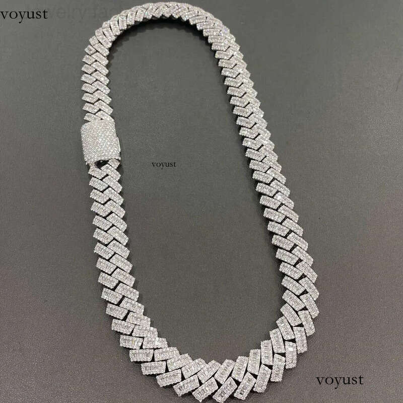 necklace moissanite chain 15mm Hip Hop VVS Dia Baguette Cuban Link Chain Moissanite Sier Jewelry Box