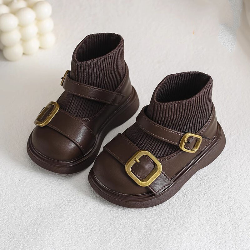 Fashion baby girl princess socks shoes autumn and winter new style small leather boots Designer English children's walking comfortable soft soled