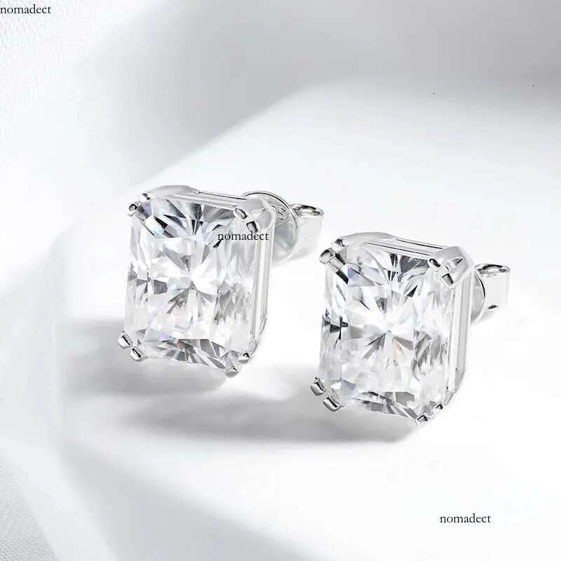 Smyoue 1CT 2CT 4CT Emerald/Radiant Cut Moissanite Stud Earrings for Women D Color Lab Dia Sterg Sier Jewelry 73