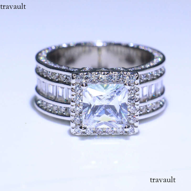 Wholesale Professional Jewelry Sterling Sier Princess Cut White Topaz CZ Dia Pave Promise Women Wedding Engagement Ring