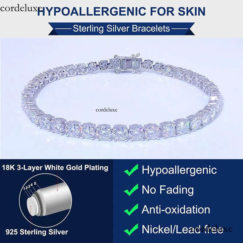moissanite tennis women gold sier plated designer bracelet 3/4/5mm wide chain bracelets rapper hip hop men jewelry woman valentines day gift b5