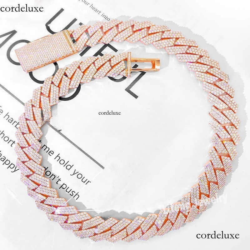 Sier VVS Moissanite Jewelry Rose Gold Plated Cuban Chain Hip Hop Necklace for Men and Women b1