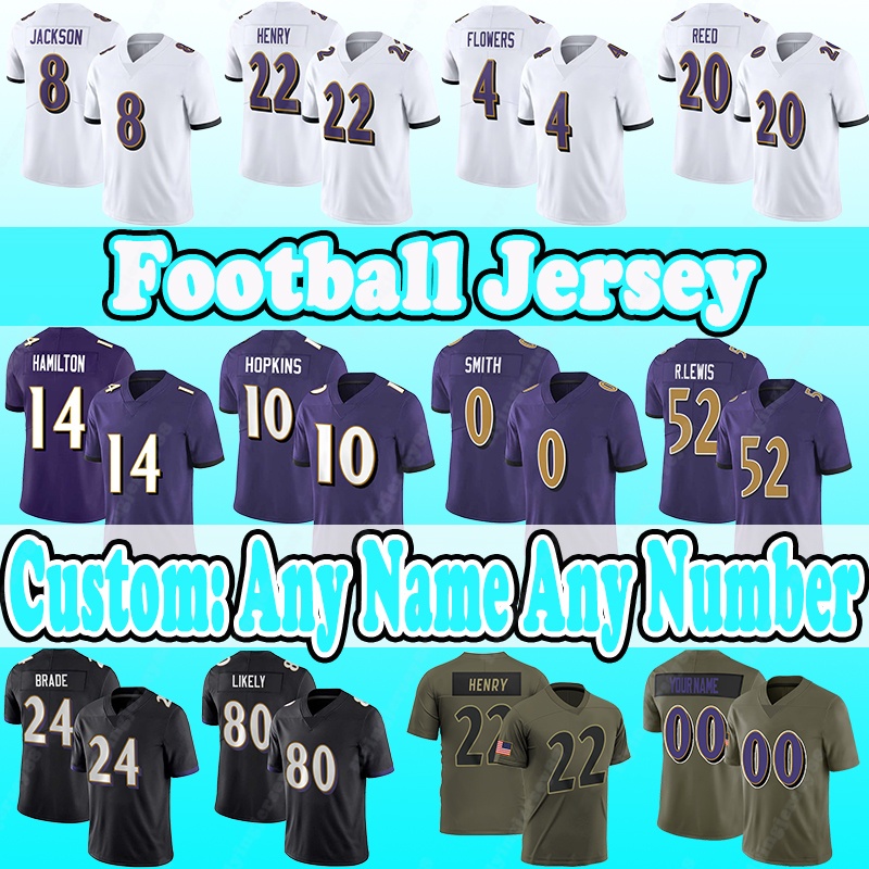 2025 New Football Jersey 22 Derrick Henry 8 Lamar Jackson 14 Kyle 44 Marlon Humphrey 10 DeAndre Hopkins 23 Jaire Alexander 7 Rashod Bateman 89 Mark Andrews Cooper Rush