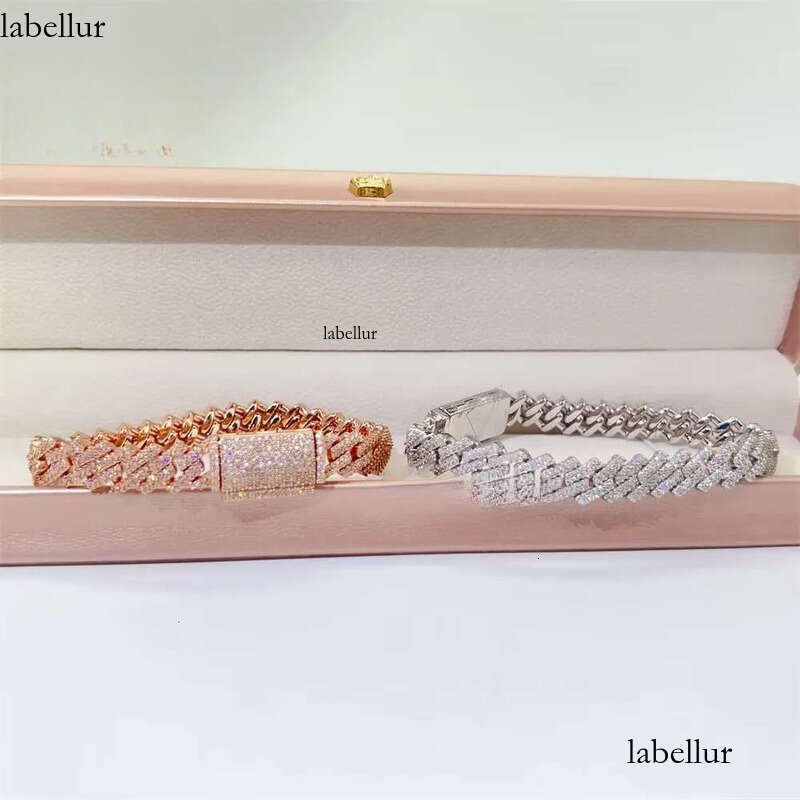 Hot Sale Fine Jewelry Lab Dia S Sterling Sier Rhodium Plated Moissanite Men Cuban Link Bracelet d5