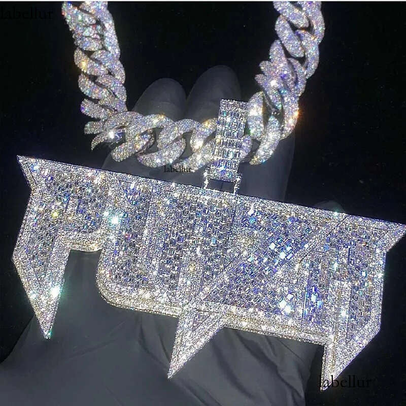 necklace moissanite chain Iced Out Jewelry Moissanite Letters Dias Necklace Hip Hop Sier Custom Pendant e3