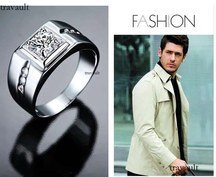 2018 New Arrival Sparkling Fashion Jewelry Sterling Sier Solitaire White Topaz CZ Dia Women Men Wedding Band Ring Gift