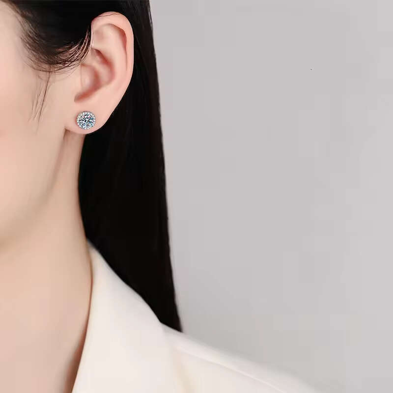 Moissanite Earrings Designer For Women With Certificate Solid Sterling Sier Plated Gold Circle Micro Inlaid Dia Stud Ear ring Mens Jewelry Woman Gift