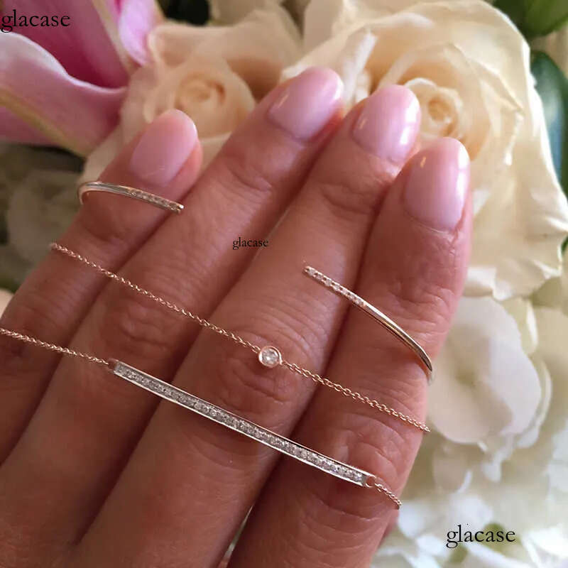 GB17 RINNTIN 14K Solid Yellow Gold Lobster Clasp Strand Cut Cable Chain Solitaire Bezel Set Moissanite Dia Bracelet 83