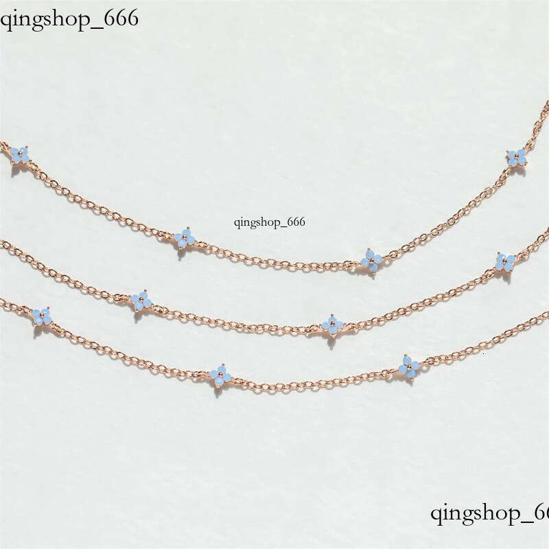 Ins Simple Fashion Flower Pendant Jewelry White Rose Gold Fill Blue Sapphire CZ Dia Gemstones Party Women Clavicle Necklace For Mother Day Gift 2d