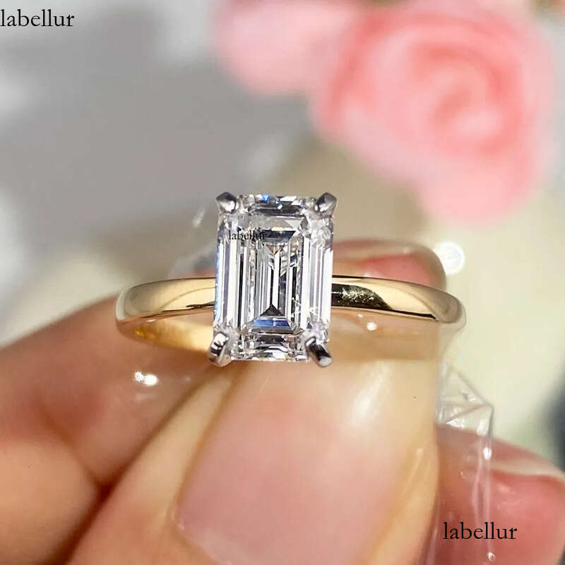 Solid 14K Gold 2CT D VS1 Emerald Cut Lab Rings IGI Wedding Dia Engagement Ring for Her 52