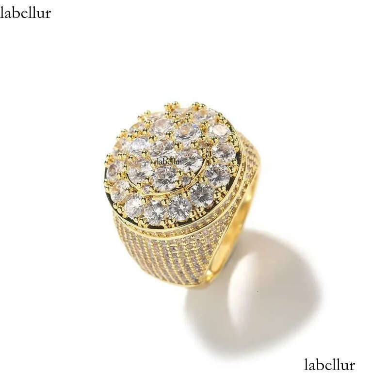 Hip Hop Style Iced Out Round Brilliant Cut VVS Moissanite Gold Plated Sterling Sier Ring For Men d5