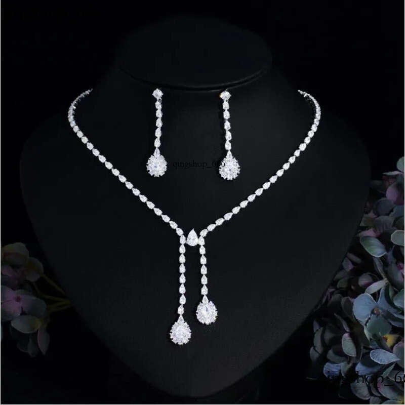 2023 Wedding Jewelry Sets White Gold Fill Water Drop 5A Cubic Zircon CZ Dia Sparkling Handmade Party Women Bridal Dangle Earring Necklace Gift e1