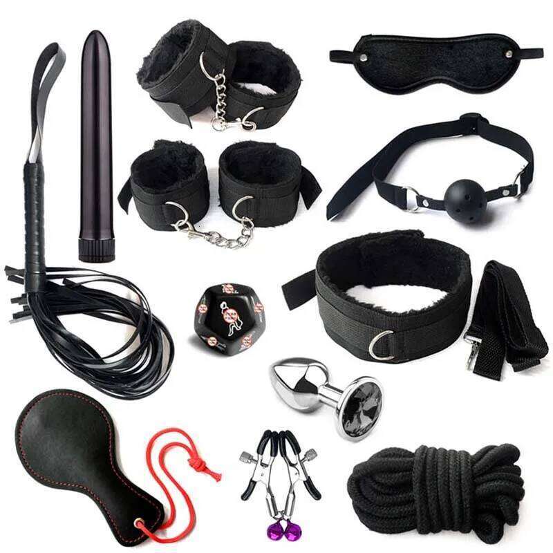 BDSM Kits Bondage Set Handcuffs Gag Whip Nipple Clamps Erotic Toys for Women Couples Adult Sex Shop Anal Butt Plug Tail 666