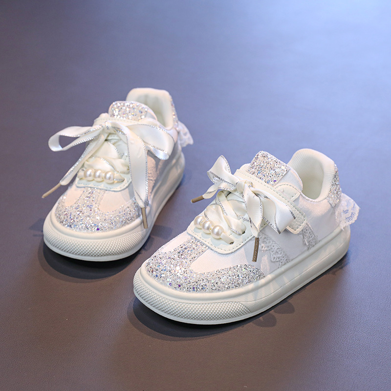Crystal Glitter Casual Shoes Lace Pearl White Shoes Big Children's Sports Shoes Designer Designer Shoes Autumn New Luxury Shoes Men's And Wo