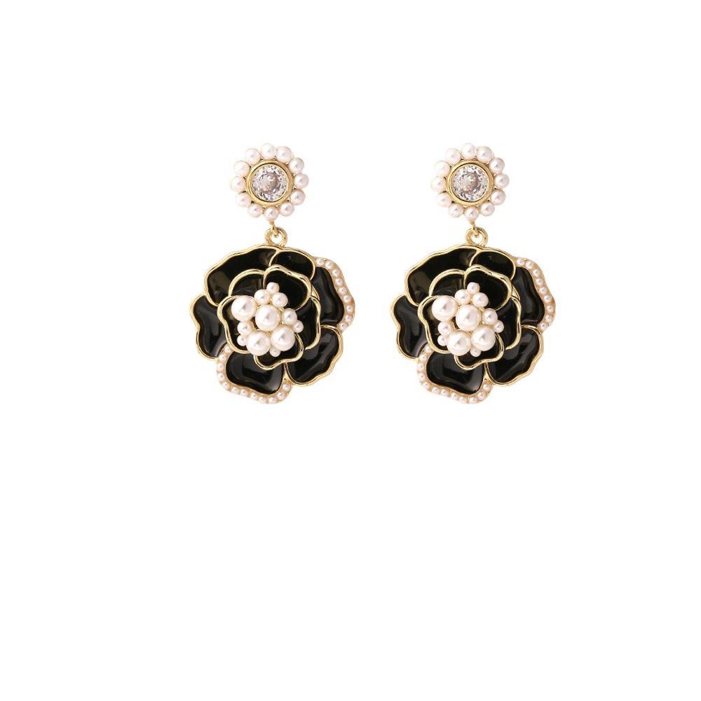 Camellia Pearl Korean Internet Celebrity High-end Dia-studded Oil Drop Earrings Elegant Flower Sier Needle Ear Jewelry - view 6