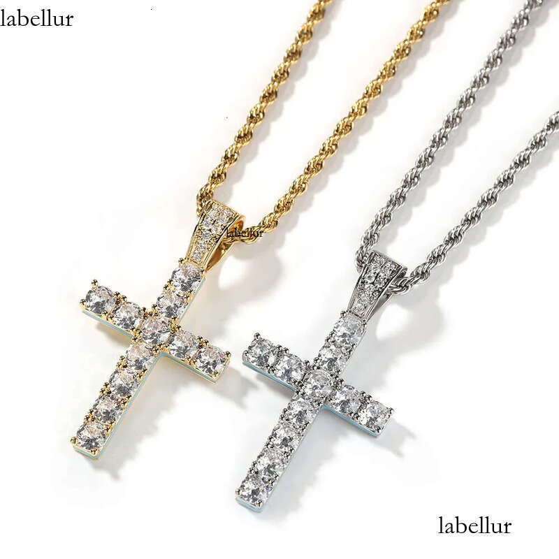 necklace moissanite chain New Cross Personalized Side Glow Set PendantCuban Chain Hip Hop Personality jewelry Moissanite dia 6c