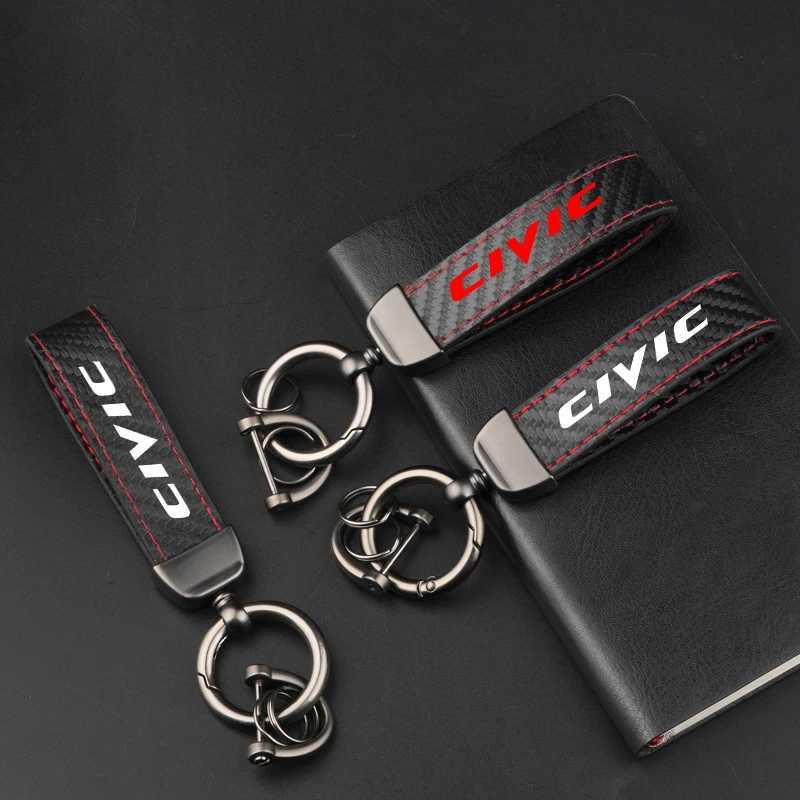 Leather Carbon Fiber Car Ring Keychain Trinket Zinc Alloy Keyrings Rotate 360 Degrees For Honda Civic 8Th 10Th Gen Accessories W250915