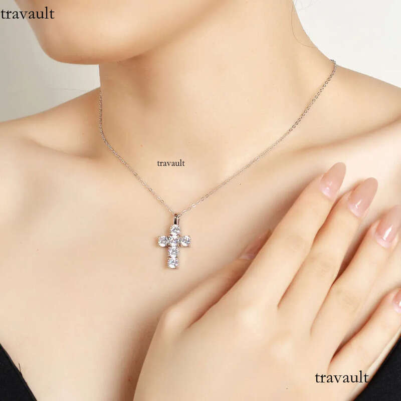 KNOBSPIN 3ct D VVS1 Moissanite Cross Pendant Necklaces for Women Man Sparking Dia with GRA 100% Sterling Sier Necklace