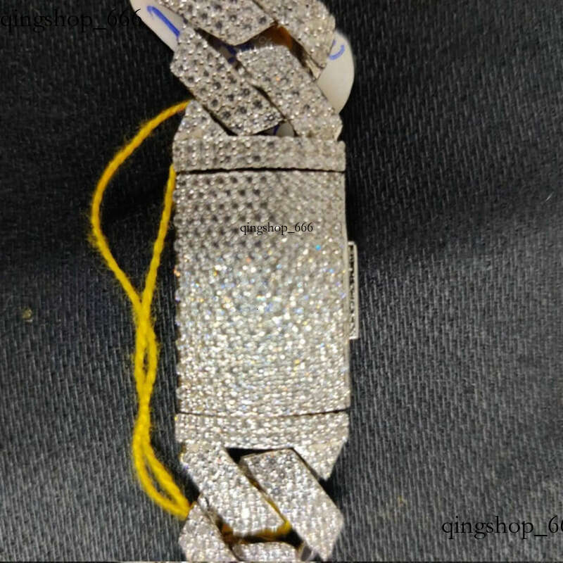 necklace moissanite chain Hip Hop Bling Vvs Moissanite Dia-studded Cuban Chain 12mm 3 Rows Sterling Sier Iced Out d1