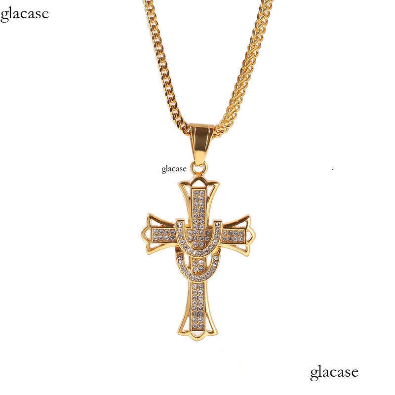 Shining Cross Pendants Necklace Stainless Steel Real Gold Plated Men Gift Religious Jewelry c3