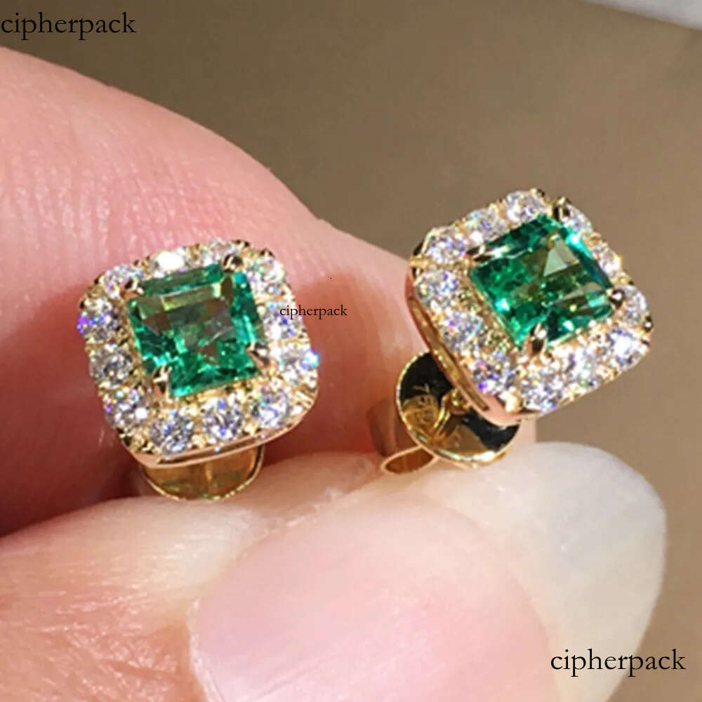 Geometric Square Crystal Zircon Stud Earrings Charm Designer Jewelry Woman Gold Plated Green Dia Ear Ring Gift dc