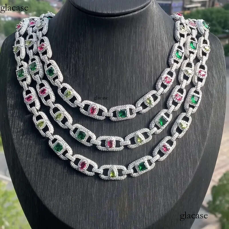 High Quality Colorful Zircon Pig Nose Cuban Necklace Bracelet Coffee Bean Chain Jewelry f0
