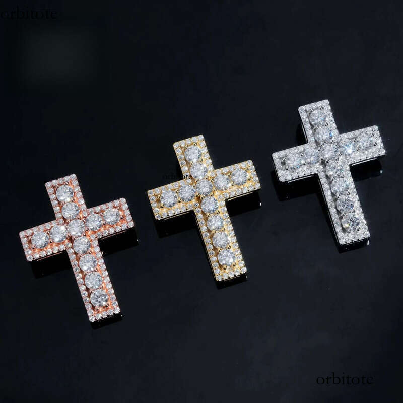 Hot Sale RTS Colorful Cross Sterling Sier Gold Plated Pass Dia Tester Moissanite Pendant cf