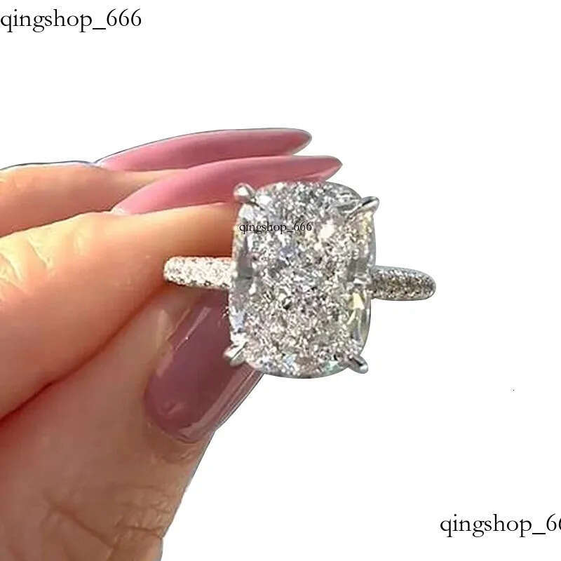2024 Popular Gorgeous For Women Sparkling Jewelry Sterling Sier Lagre Cushion Shape 5A Zircon CZ Dia Elegant Party Female Wedding Ring Gift 69