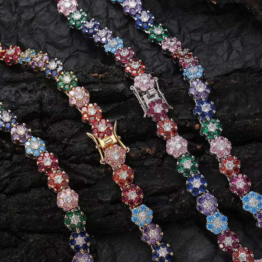 Hip-Hop tennis Sterling Sier VVS Moissanite dia cluster iced out cuban chain for men women colorful floral bracelet necklace