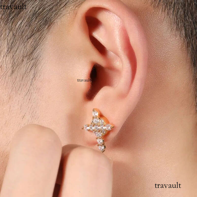 Unisex Fashion No-piecing White Yellow Gold Plated Bling CZ Magnetic Earrings Studs for Men Women Jewelry Gift