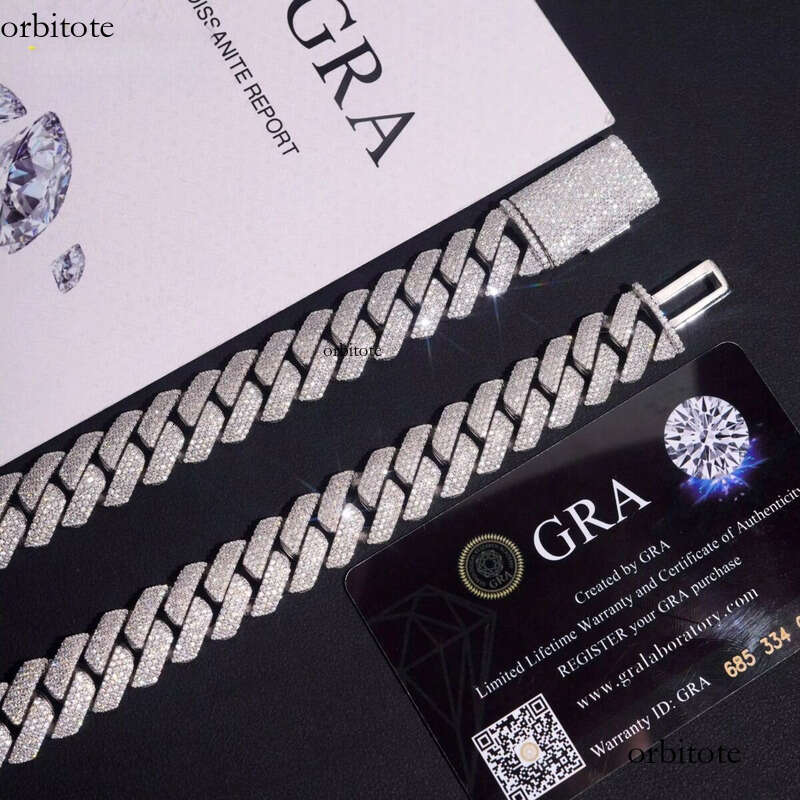 Iced Out Jewelry Hip Hop15mm 3Row Necklace S Gold Plated Pass Test VVS Moissanite Dia Cuban Link Chain 00