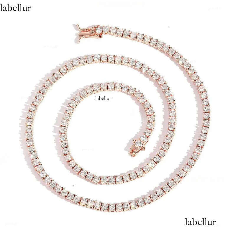 Dia Vvs Rose Gold Pure Sterling Sier 2mm Wholesale Tennis Moissanite Chain Link Necklace d0