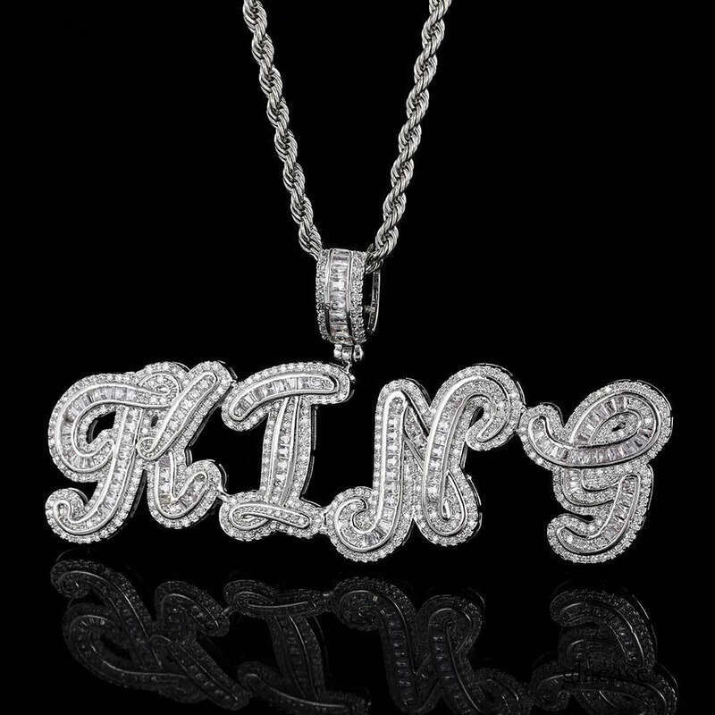 Hip Hop Cursive A-Z Custom Name Pendant Necklaces TopBling 5A T Zircon Women Men Jewelry 5f