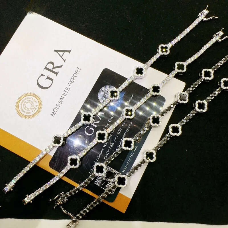 High Quality Sterling Sier Dia VVS Moissanite Tennis Bracelet Fashionable Hip Hop Iced out Clover Necklace