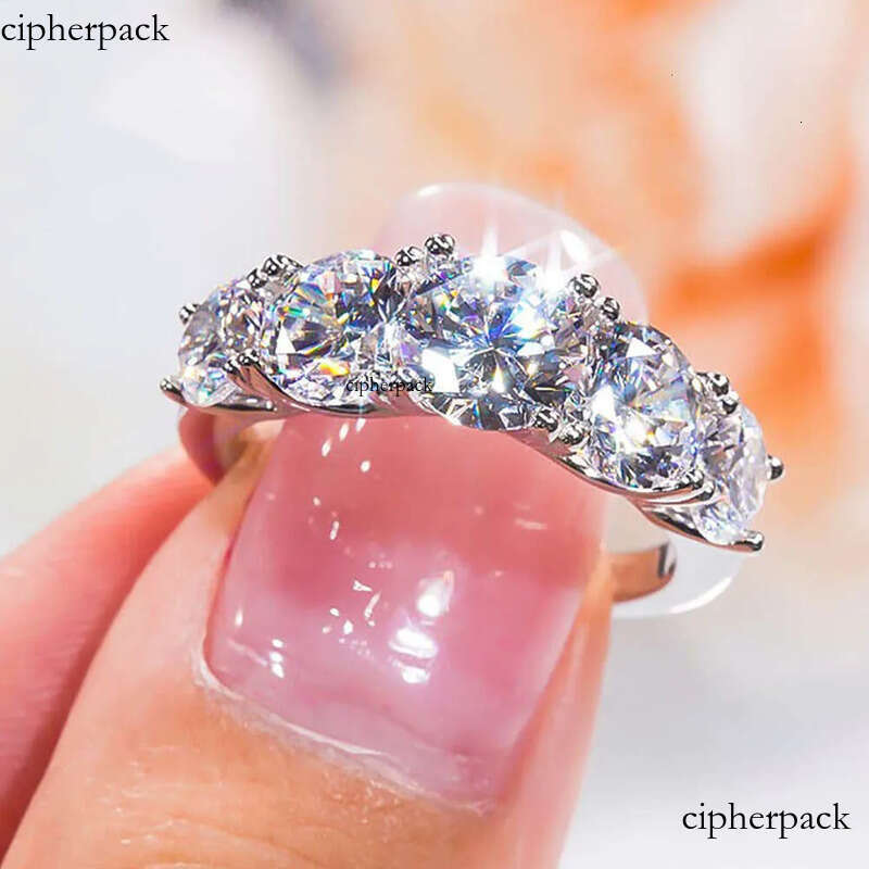 5 Stones 3.6cttw Full Moissanite Rings for Women S Sterling Sier Row Ring Plate Sparkling Dia Wedding Bands Jewelry 4c