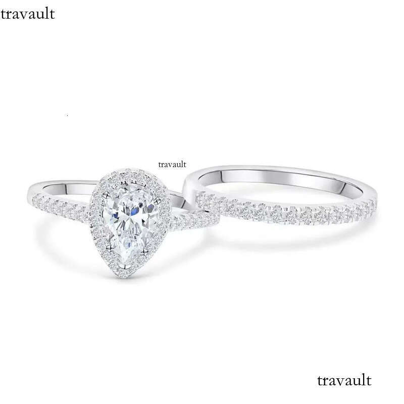 2025 Rulalei Jewelry Sterling Sier Pear Cut White Lab Moissanite Dia High Quality Party Promise Women Wedding Couple Ring Set Gift