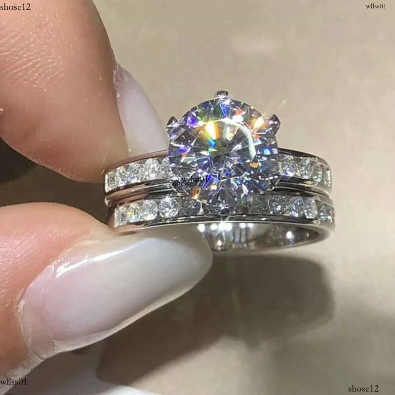 2024 Choucong Six Claw Wedding Rings Classical Jewelry Sterling Sier Fill Large Round Cut 5A Cubic Zircon CZ Dia Women Couple Bridal Ring Set Gift