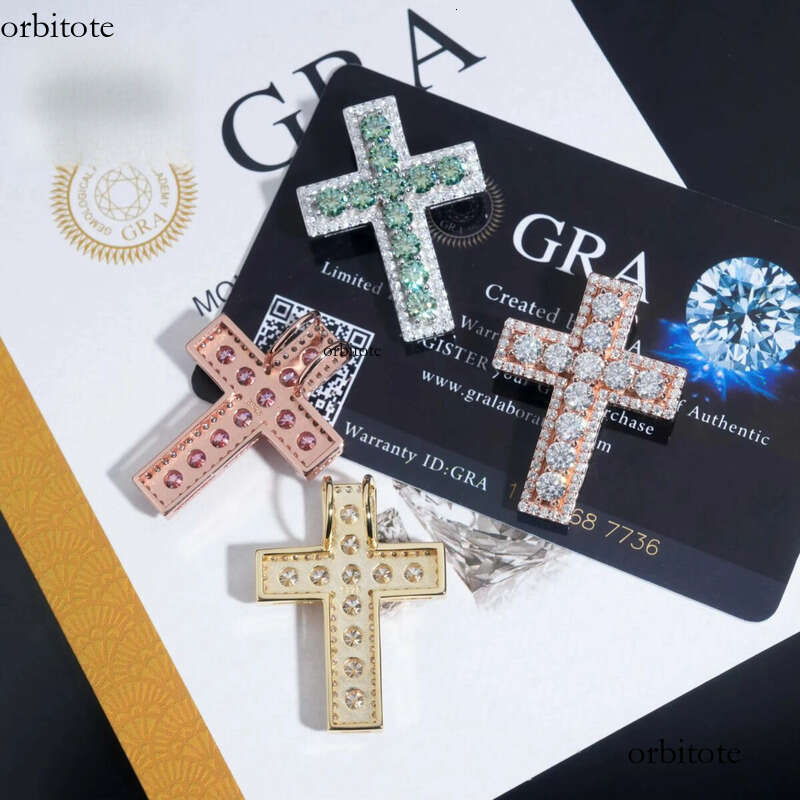 Hot Sale RTS Colorful Cross Sterling Sier Gold Plated Pass Dia Tester Moissanite Pendant cf