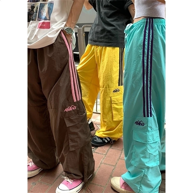 MEXZT M-3XL Y2K striped cargo Harajuku womens ultra wide leg street clothing bag jogging casual sports pants Z260314