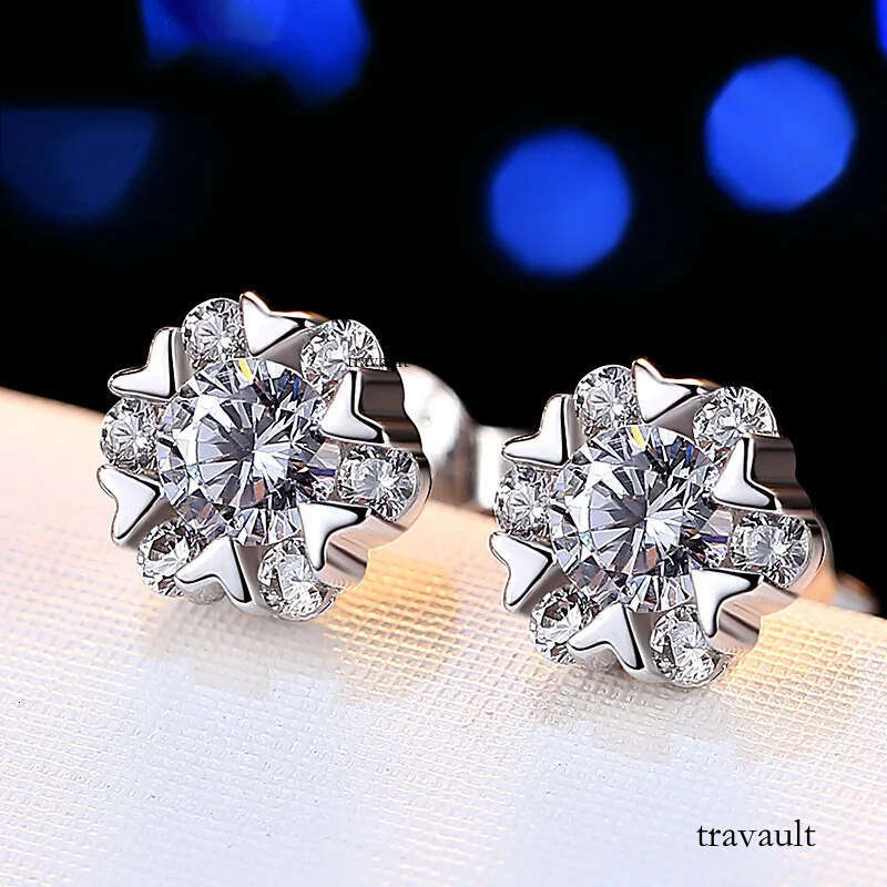 Womens Snowflake Crystal Sterling Sier Stud Designer Classic Dia Earrings Wedding Party Jewelry Christmas Gifts