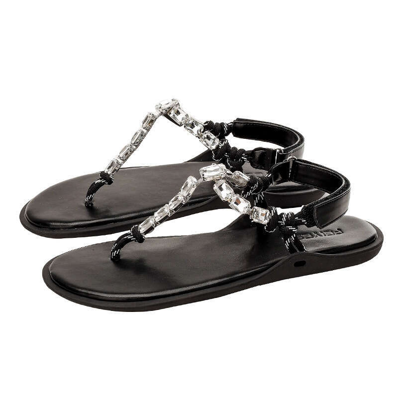Sparkling Rhinestone Flat Sandals 2025 Summer New Toe Post Braided Rope Flip-Flops Soft Sole Fashion Roman Shoes for Women