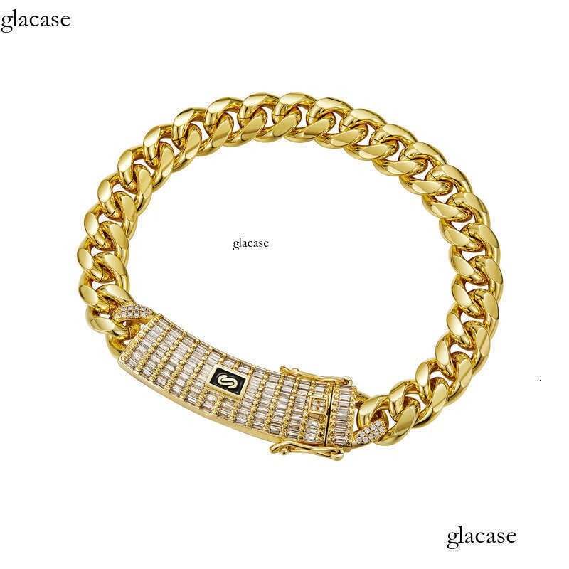 6-14mm Solid Stainless Steel Miami Cuban Chain Necklace Bracelets T Zircon Long Clasp 14K Gold Plated Jewelry c2